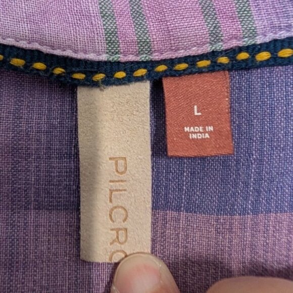 Pilcro Plaid Tangier Mini Shirt Dress Womens Size Large Purple Long Sleeve - Picture 8 of 14